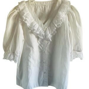 White Lace Trim V-Neck Blouse - Women Tops